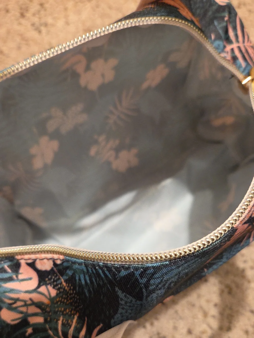 Floral Print Canvas Cosmetic Bag with Pink Handles NWT